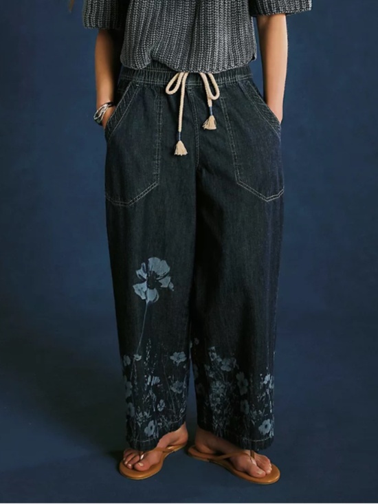 Free People Denim - Free People We The Free Easy Peasy Printed Pull-On Jeans in Indigo Combo